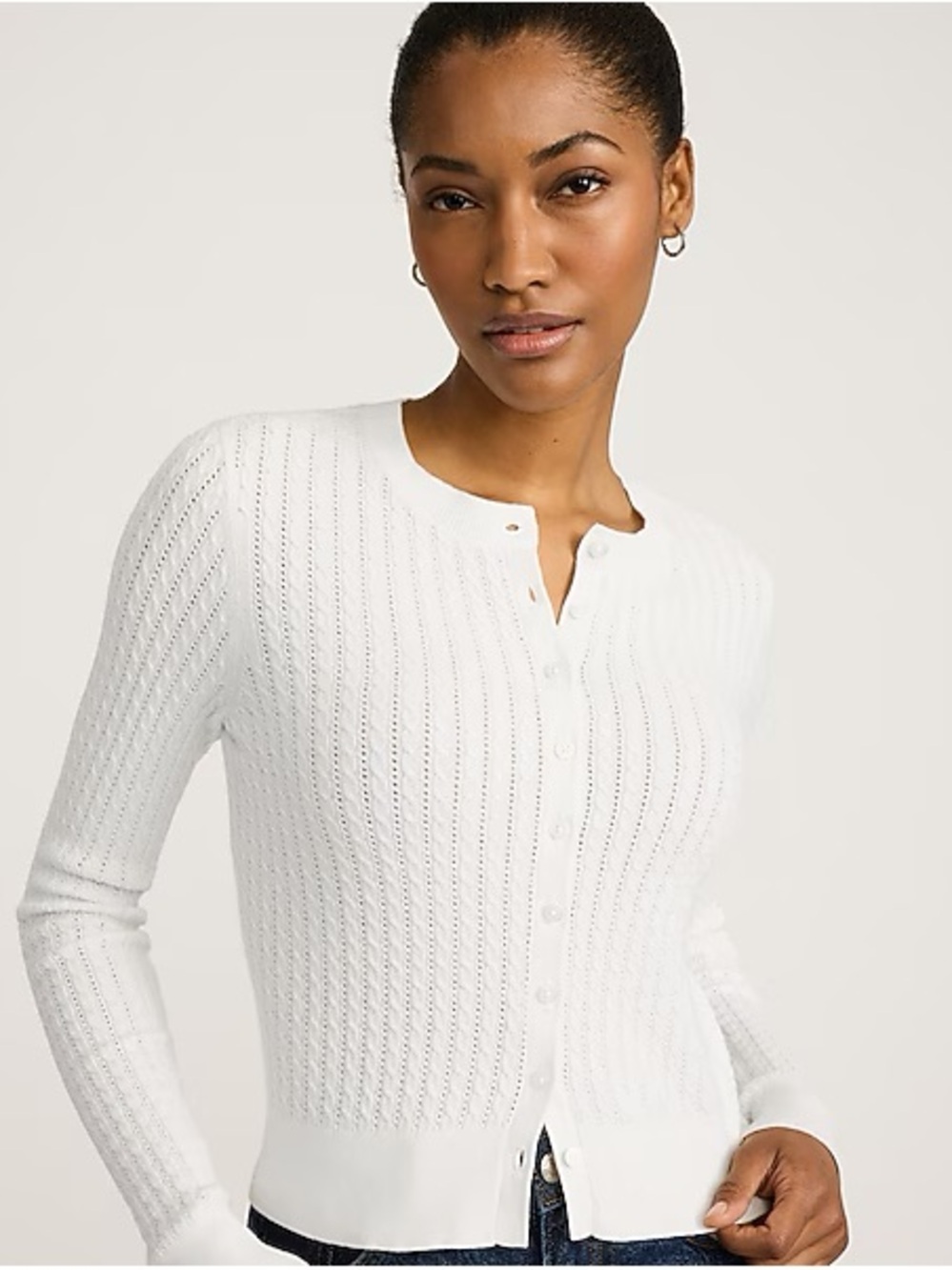 Express Airy Soft Cable Knit Crew Neck Cardigan NWT Small White